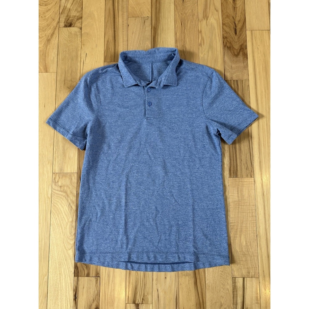 Lululemon Polo Shirt Mens Small Blue Evolution Short Sleeve Heathered Athletic